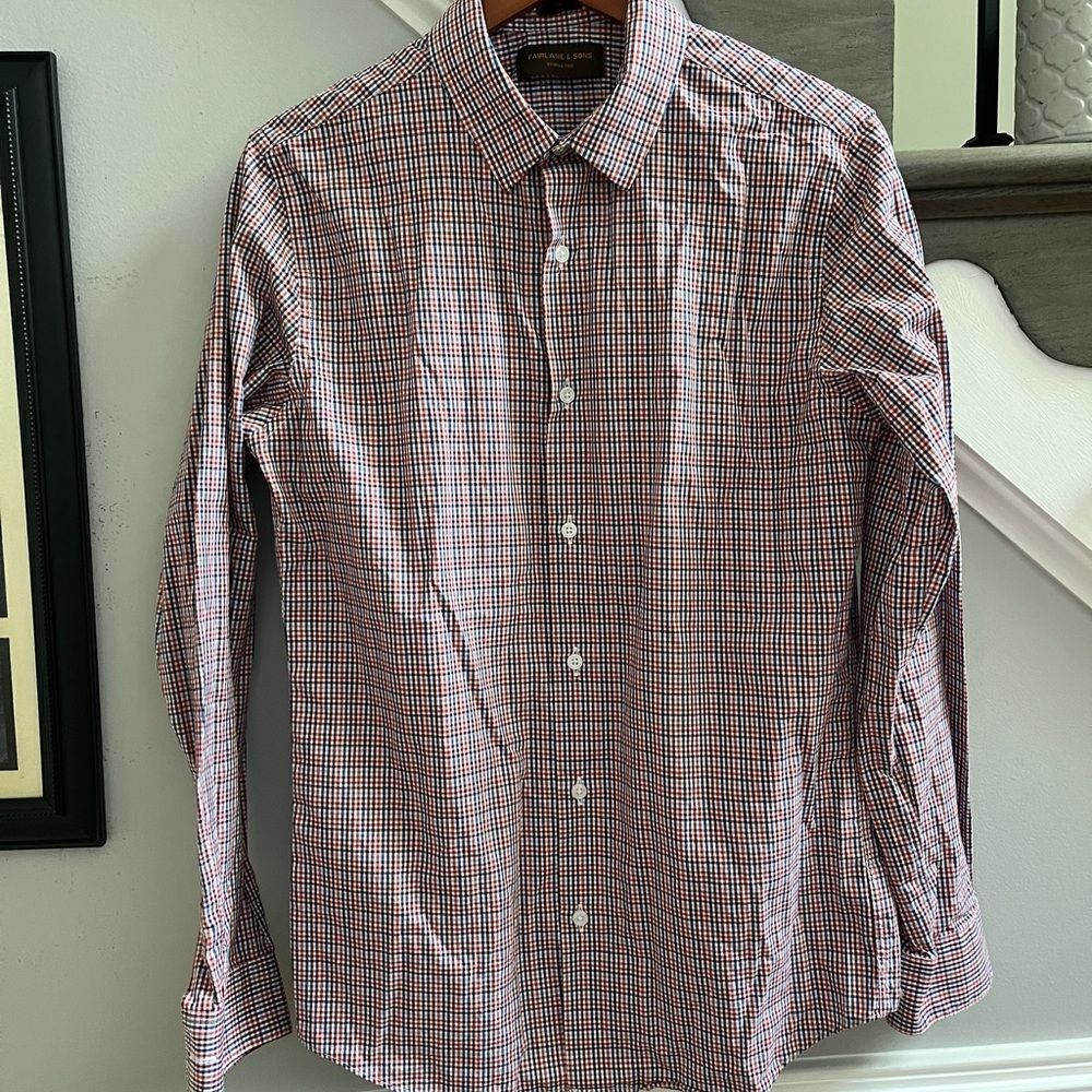 Fairlane & Sons Slim Fit Plaid Wrinkle Free Button Down ashier sz MT EUC